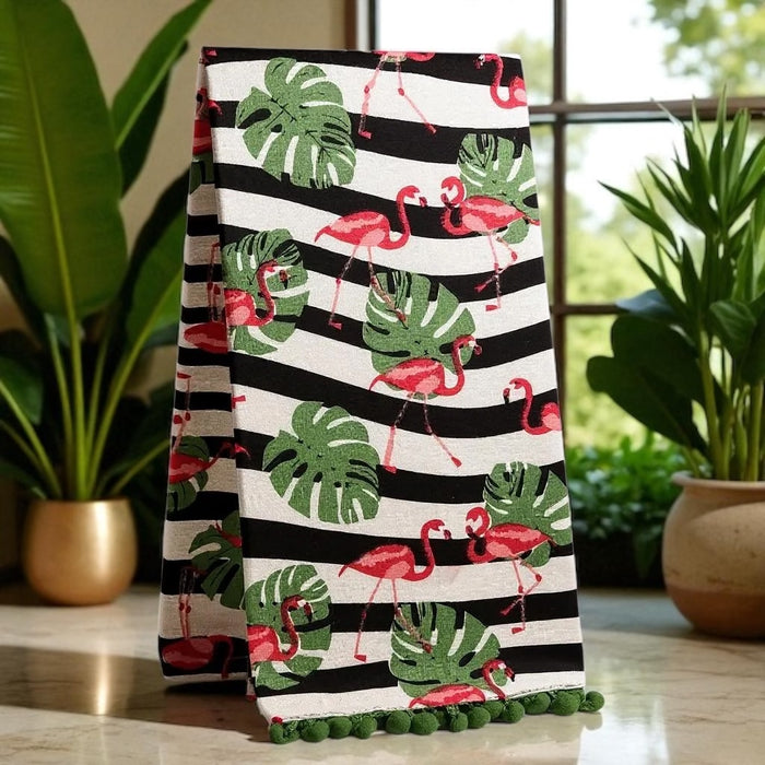 Flamingo Pom-Pom Cotton Soft and Absorbent Kitchen Towels Size: 16 x 28 inches for Wedding, Baby Shower, Home Décor, Housewarming Gift.