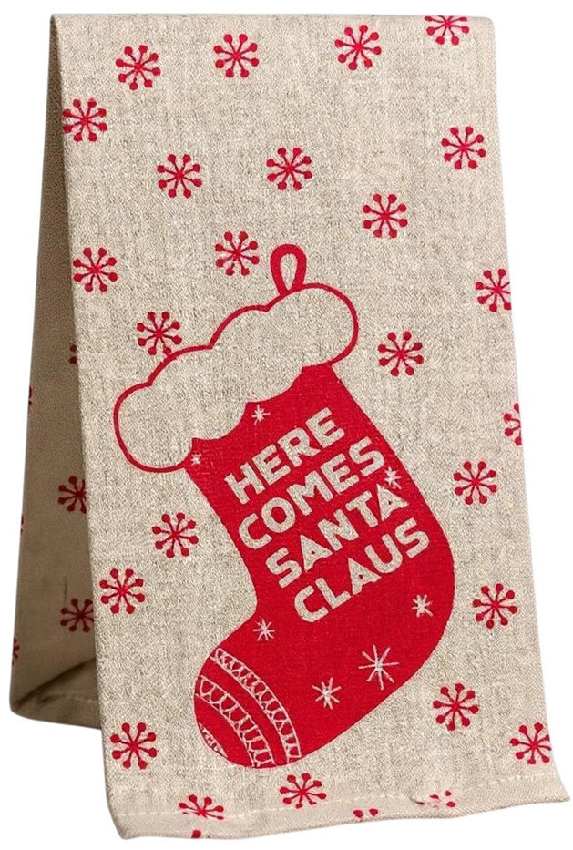 Set of 6, 100% Cotton Assorted Funny Christmas Kitchen Towels with Sentiments on White & Dark Linen Soft and Absorbent Tea Towels / Kitchen Towel Size: 15” x 25".