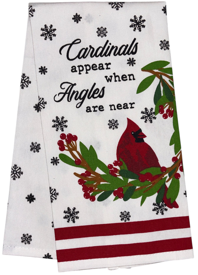 Cardinal Bird, berries, snowflakes with Cardinals appear when angels are near, 6 Pack Holiday Season Kitchen Towel Sets, 4 Kitchen Towels, Pot Holder & Oven mitt.