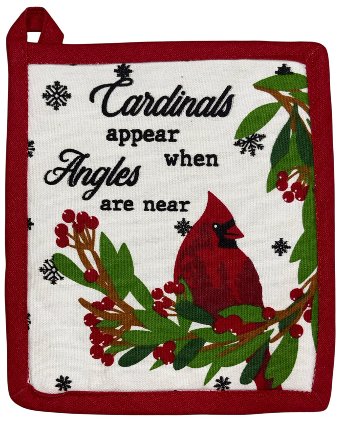 Cardinal Bird, berries, snowflakes with Cardinals appear when angels are near, 6 Pack Holiday Season Kitchen Towel Sets, 4 Kitchen Towels, Pot Holder & Oven mitt.