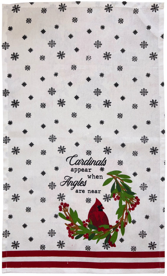Cardinal Bird, berries, snowflakes with Cardinals appear when angels are near, 6 Pack Holiday Season Kitchen Towel Sets, 4 Kitchen Towels, Pot Holder & Oven mitt.