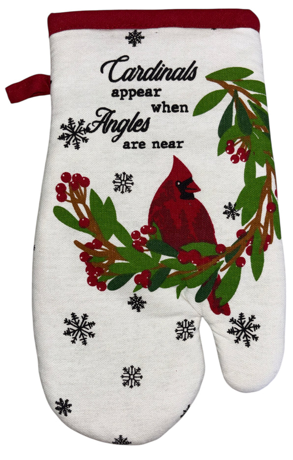 Cardinal Bird, berries, snowflakes with Cardinals appear when angels are near, 6 Pack Holiday Season Kitchen Towel Sets, 4 Kitchen Towels, Pot Holder & Oven mitt.