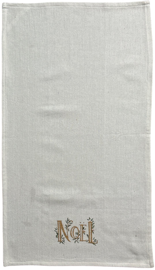 Set of 4, 100% Cotton White Herringbone Pattern Kitchen Towel with Noel and Red Waffle Weave Kitchen Towel / Tea Towels Soft and Absorbent Size: 16” x 28".