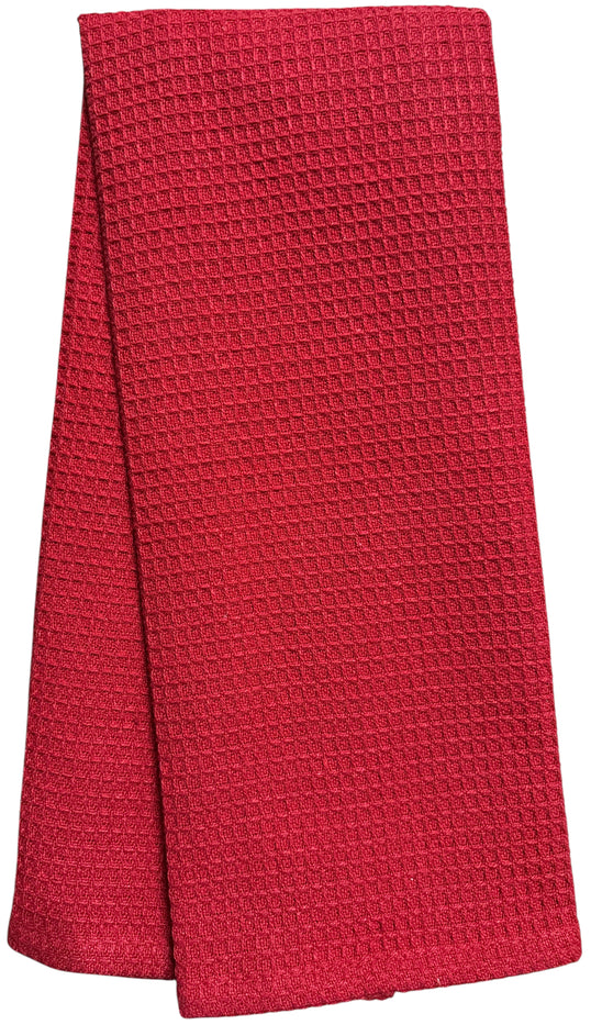 Set of 4, Red and Black Buffalo Plaid Quote Merry Christmas, 100% Cotton Herringbone Pattern and Red Waffle Weave Kitchen Towel / Tea Towels Soft and Absorbent Size: 16” x 28".