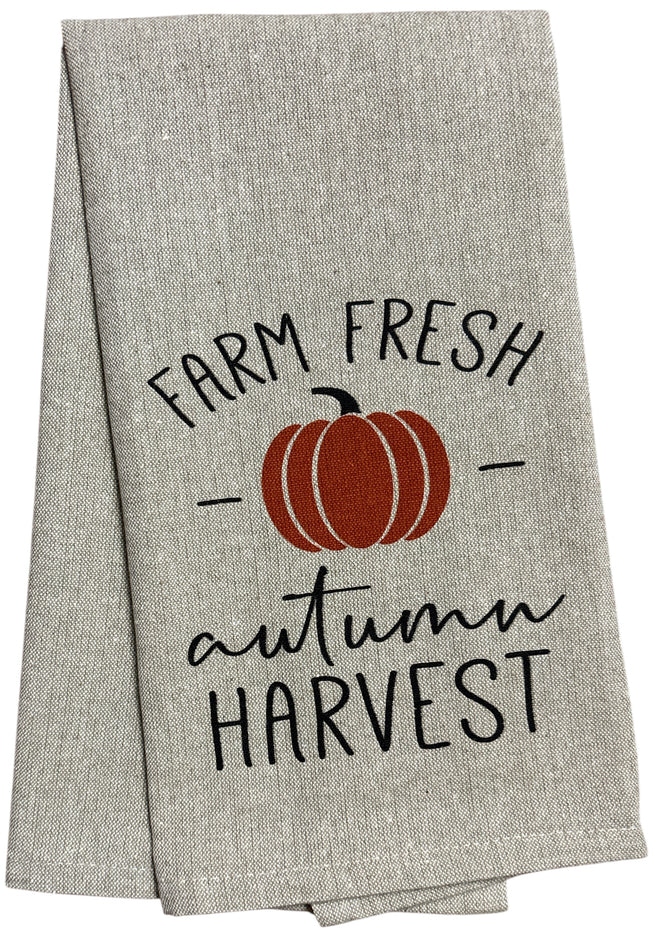 Set of 6, Fall & Harvest Halloween on Dark Linen 100% Cotton Vintage Saying Tea Towels/Kitchen Towel Size: 15” x 25".