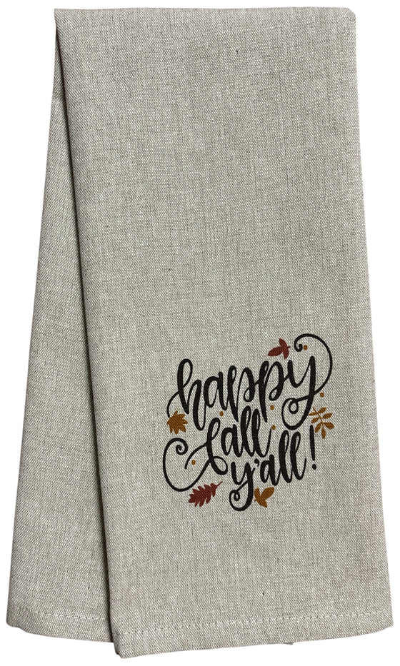 Set of 6, Fall & Harvest Halloween on Tan Linen 100% Cotton Vintage Saying Tea Towels/Kitchen Towel Size: 15” x 25".