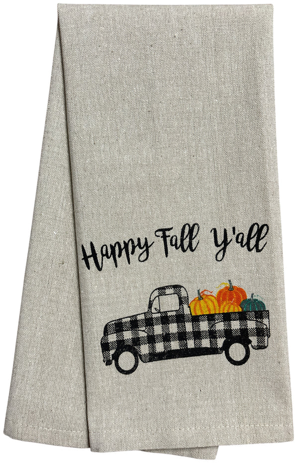 Set of 6, Fall & Harvest Halloween on Dark Linen 100% Cotton Vintage Saying Tea Towels/Kitchen Towel Size: 15” x 25".