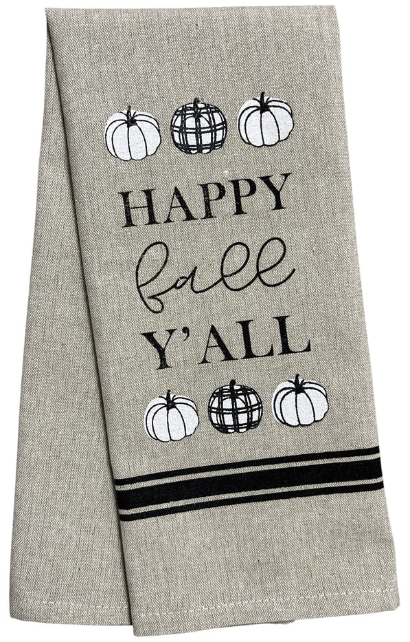 Set of 6, Fall & Harvest Halloween on Dark Linen 100% Cotton Vintage Saying Tea Towels/Kitchen Towel Size: 15” x 25".