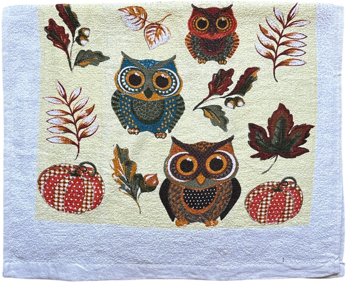 Set of 4, Fall Terry Velour Printed Terry Kitchen Towels Assorted Design Size : 15 X 25 Inches.