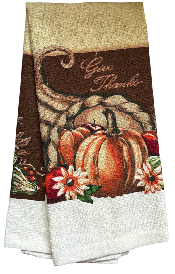 Set of 4, Fall Terry Velour Printed Terry Kitchen Towels Assorted Design Size : 15 X 25 Inches.
