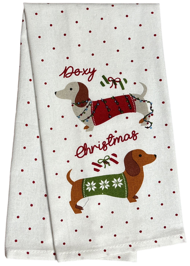 6 Pack Funny Christmas Kitchen Towels - Candy Canes, Hot Cocoa, Ho Ho Ho, Doxy Christmas, Merry Christmas, Let it Snow with Snowflax. Size: 15” x 25".