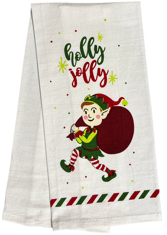 Set of 6, 100% Cotton Assorted Funny Christmas Kitchen Towels with Sentiments on White & Dark Linen Soft and Absorbent Tea Towels/Kitchen Towel Size: 15” x 25".