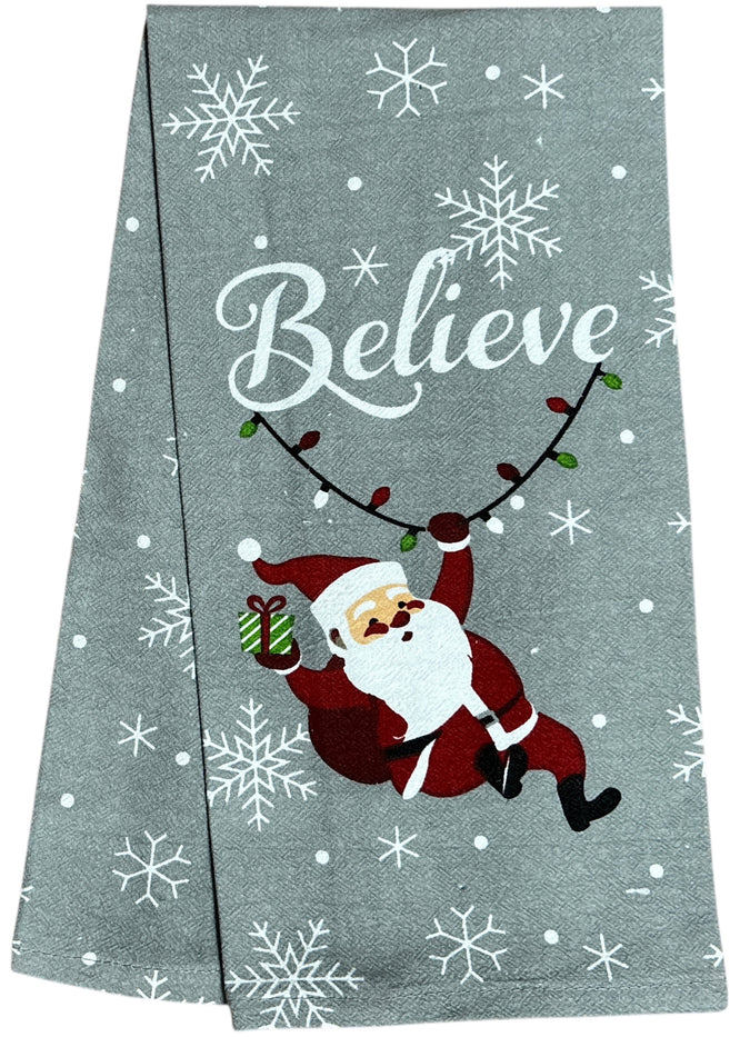 Set of 6, 100% Cotton Assorted Funny Christmas Kitchen Towels with Sentiments on White & Dark Linen Soft and Absorbent Tea Towels/Kitchen Towel Size: 15” x 25".