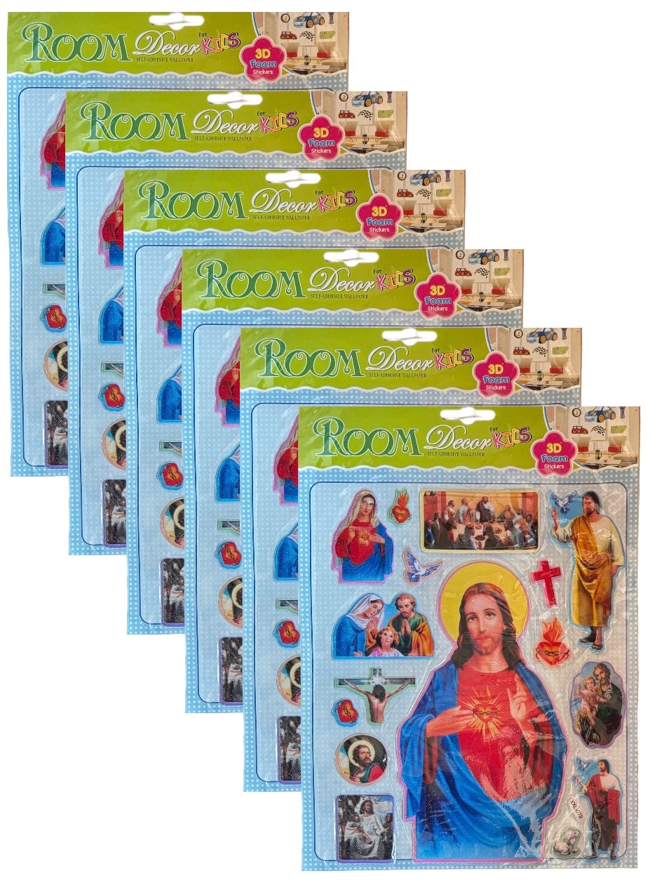 6 Pcs, Jesus Christ 3D Foam Sticker for kids room decor self-adhesive wallpaper.