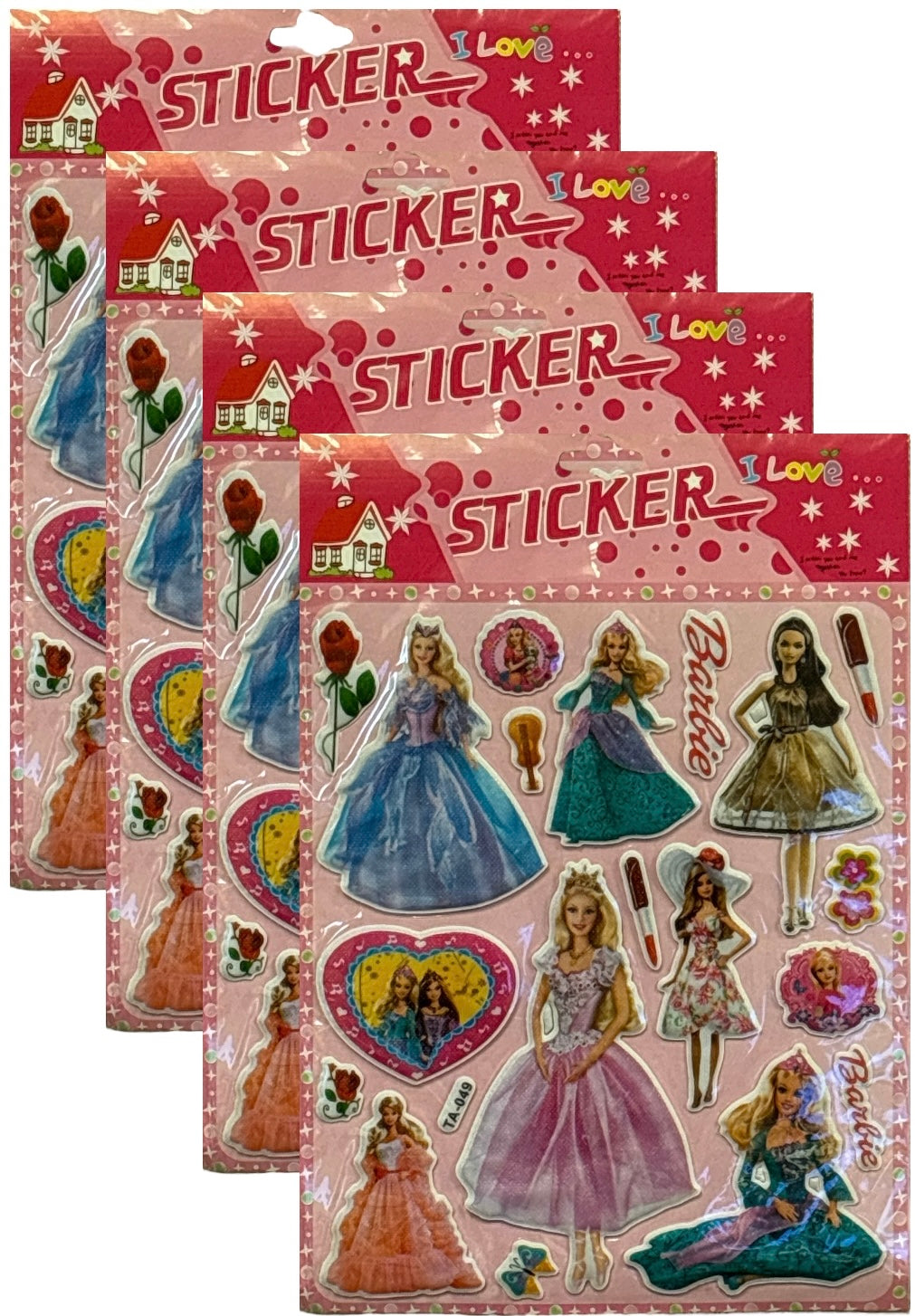 4 Pcs, Barbie 3D Foam Sticker for kids room decor self-adhesive wallpaper.