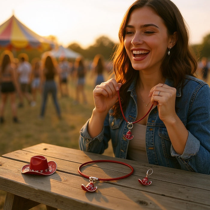 Three Pcs Jewelery Set, Necklace and a Pair of dangle earrings.
