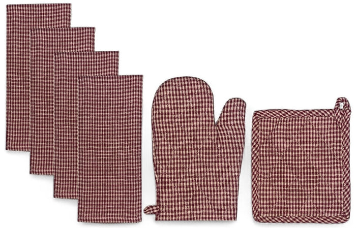 Set of 6, 100% Cotton Farmhouse Country Kitchen Linen Set, Included 4 Kitchen Towel, Ovenmitt, Potholder.