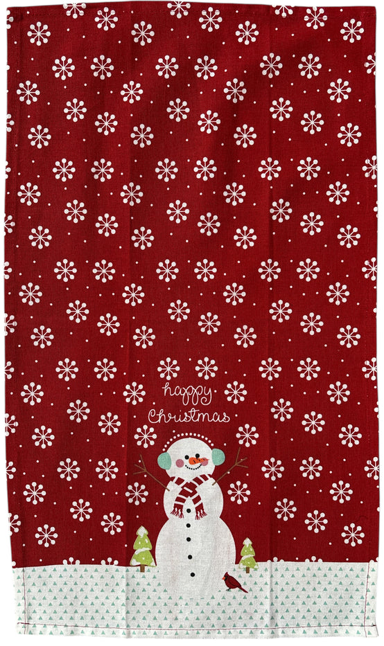 Snowman and snowflex Design with Happy Christmas, 6 Pcs Holiday Season Kitchen Towel Sets, 2 Kitchen Towels, 2 Potholder & 2 Oven mitt. Tree, Santa, Snowflake, Includes 4 Kitchen Towels, Pot Holder & Oven mitt.