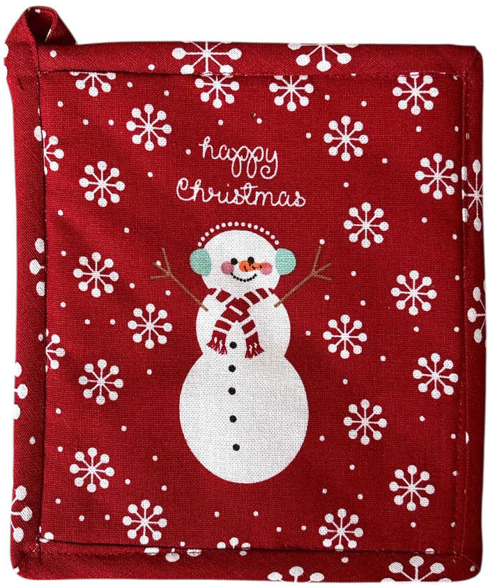 Snowman and snowflex Design with Happy Christmas, 6 Pcs Holiday Season Kitchen Towel Sets, 2 Kitchen Towels, 2 Potholder & 2 Oven mitt. Tree, Santa, Snowflake, Includes 4 Kitchen Towels, Pot Holder & Oven mitt.