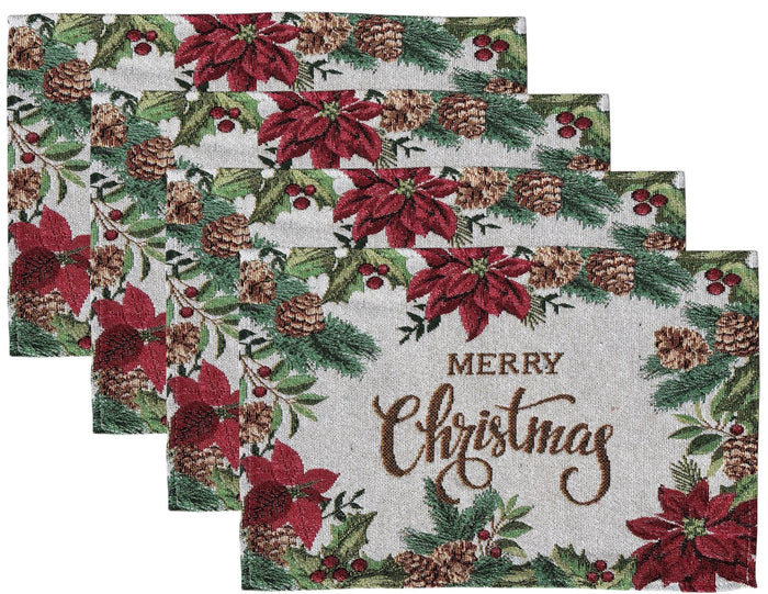 Christmas Design Set of 4, Tapestry Placemats for Holiday Season, Home Decoration Kitchen Dining Table, Perfect for Party or Gifts. Easy to Clean Size: 13" x 19".