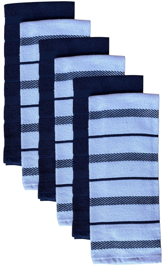 Diagonal Stripes, 6 Pack Large 100% Ring-Spun Cotton Kitchen Towels/Hand Towels with Hanging Loop, 430 GSM Soft & Ultra Absorbent, Machine Washable 16 x 28 inches.