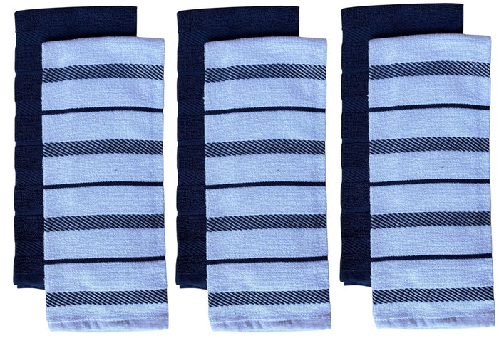 Diagonal Stripes, 6 Pack Large 100% Ring-Spun Cotton Kitchen Towels/Hand Towels with Hanging Loop, 430 GSM Soft & Ultra Absorbent, Machine Washable 16 x 28 inches.
