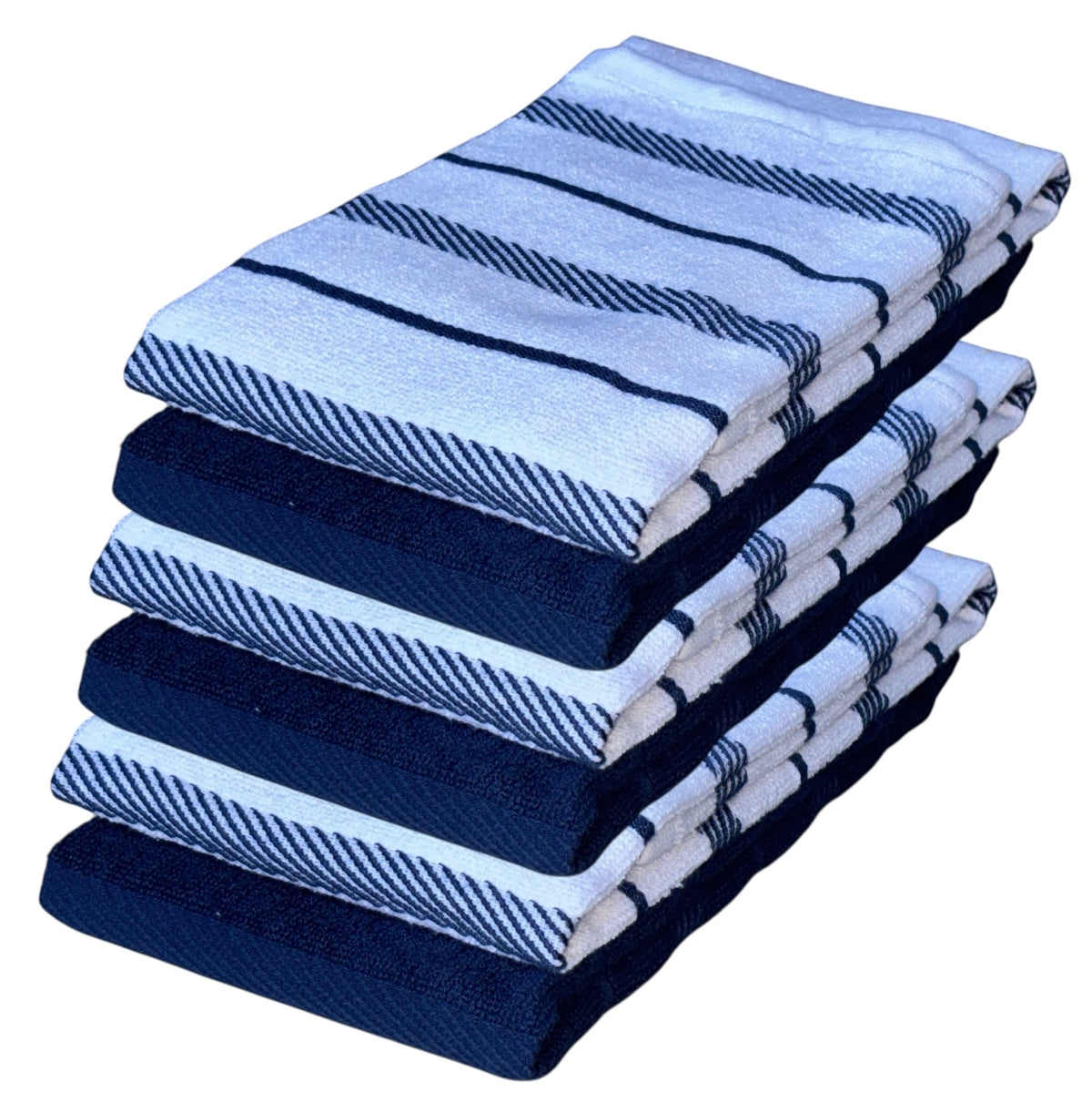Diagonal Stripes, 6 Pack Large 100% Ring-Spun Cotton Kitchen Towels/Hand Towels with Hanging Loop, 430 GSM Soft & Ultra Absorbent, Machine Washable 16 x 28 inches.
