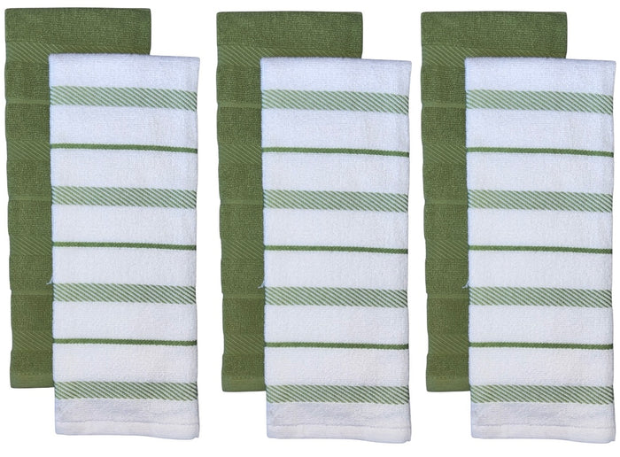 Diagonal Stripes, 6 Pack Large 100% Ring-Spun Cotton Kitchen Towels/Hand Towels with Hanging Loop, 430 GSM Soft & Ultra Absorbent, Machine Washable 16 x 28 inches.