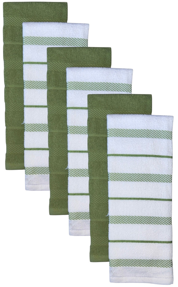 Diagonal Stripes, 6 Pack Large 100% Ring-Spun Cotton Kitchen Towels/Hand Towels with Hanging Loop, 430 GSM Soft & Ultra Absorbent, Machine Washable 16 x 28 inches.