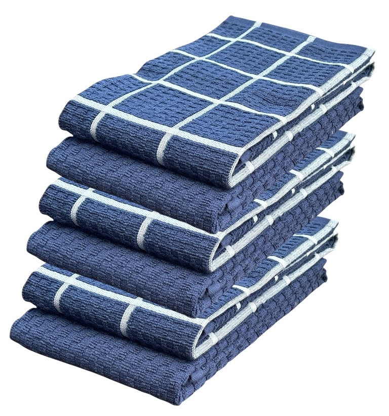 Windowpane Waffle weave, 6 Pack Large 100% Ring-Spun Cotton Kitchen Towels/Hand Towels with Hanging Loop, 430 GSM Soft & Ultra Absorbent, Machine Washable 16 x 28 inches.