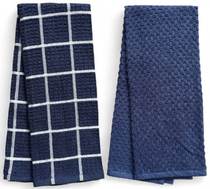 Windowpane Waffle weave, 6 Pack Large 100% Ring-Spun Cotton Kitchen Towels/Hand Towels with Hanging Loop, 430 GSM Soft & Ultra Absorbent, Machine Washable 16 x 28 inches.