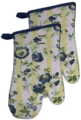 Blue Flower Printed Design 6 Pcs Non-Slip, Heat Resistant Kitchen Towel Set, Includes 4 Potholder, 2 Oven Mitt.