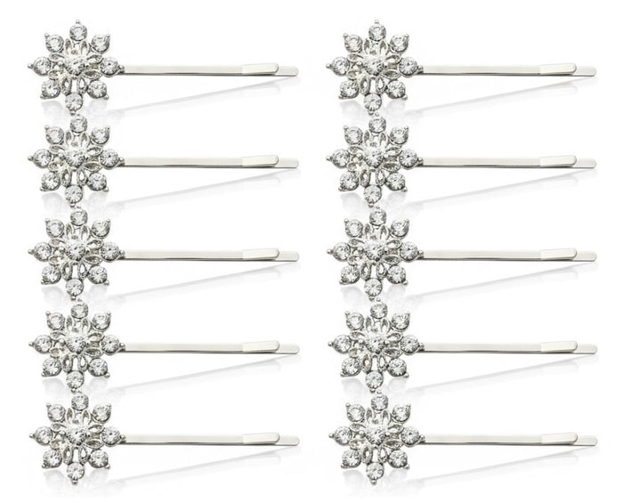 24 Pcs, Rhinestone Crystal Diamond Silver Metal Bobby Pins, Hair Clips, Hair Pins.