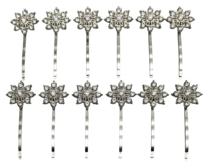 24 Pcs, Rhinestone Crystal Diamond Silver Metal Bobby Pins, Hair Clips, Hair Pins.