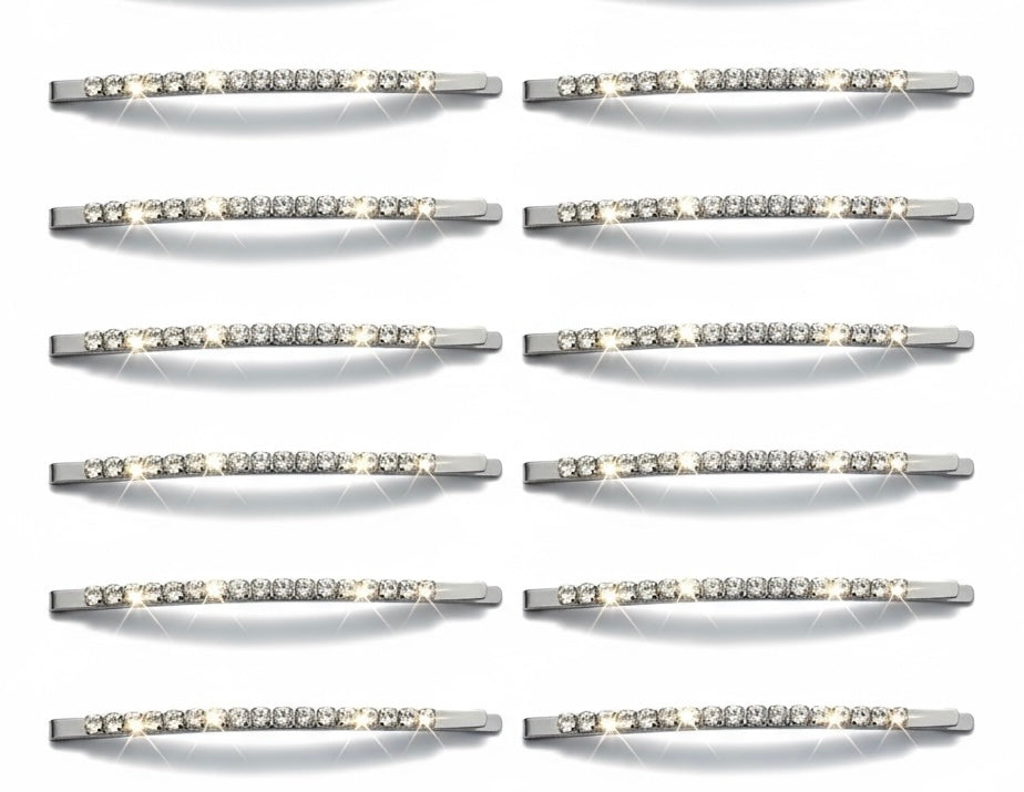 12 Pcs, Rhinestone Crystal Diamond Silver Metal Bobby Pins, Hair Clips, Hair Pins.