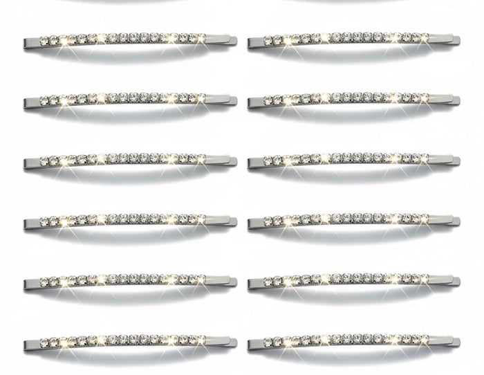 12 Pcs, Rhinestone Crystal Diamond Silver Metal Bobby Pins, Hair Clips, Hair Pins.