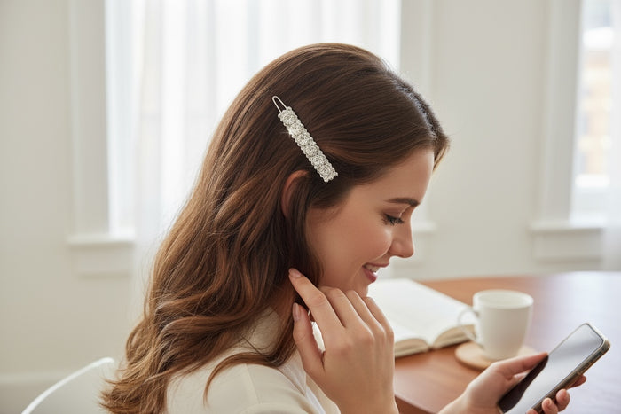 12 Pcs, Rhinestone Crystal Diamond Silver Metal Barrettes Hair Pins, Bobby Pins, Hair Clips.