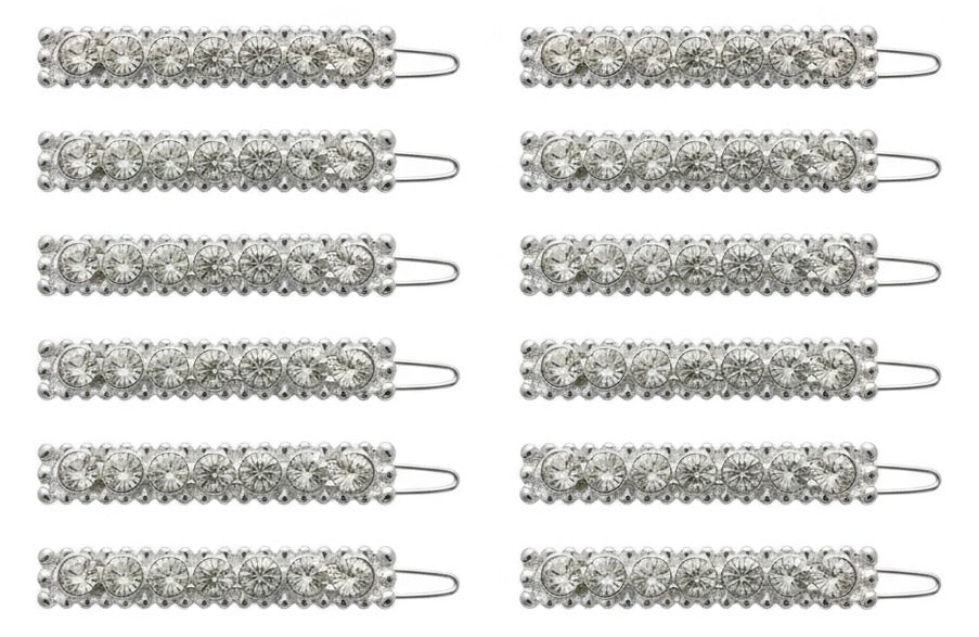 12 Pcs, Rhinestone Crystal Diamond Silver Metal Barrettes Hair Pins, Bobby Pins, Hair Clips.