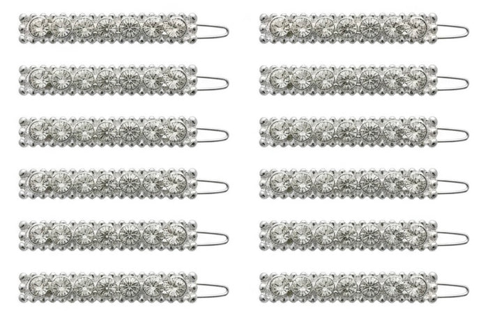 12 Pcs, Rhinestone Crystal Diamond Silver Metal Barrettes Hair Pins, Bobby Pins, Hair Clips.