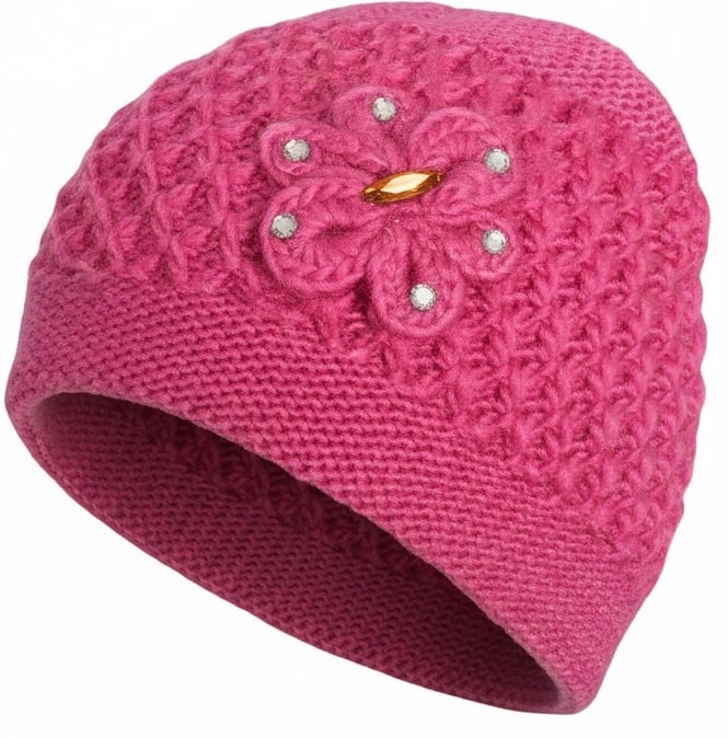 2 Pcs, Womens Wool Knitted Crochet Beanie Hat with Flower for Cold Weather Protection - One Size fits Most.