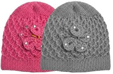 2 Pcs, Womens Wool Knitted Crochet Beanie Hat with Flower for Cold Weather Protection - One Size fits Most.