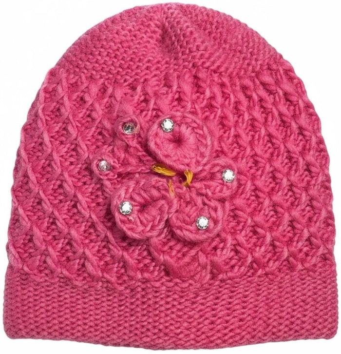 2 Pcs, Womens Wool Knitted Crochet Beanie Hat with Flower for Cold Weather Protection - One Size fits Most.