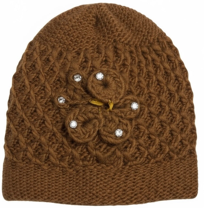 2 Pcs, Womens Wool Knitted Crochet Beanie Hat with Flower for Cold Weather Protection - One Size fits Most.