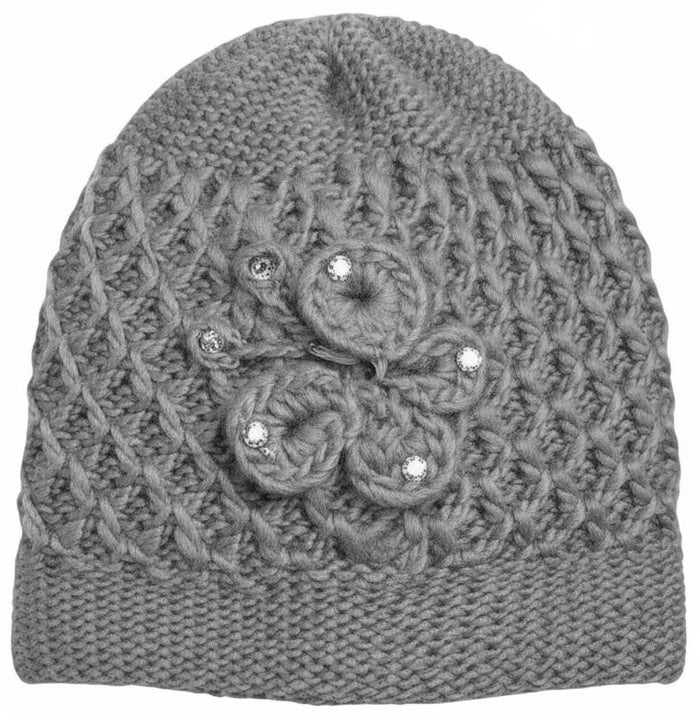 2 Pcs, Womens Wool Knitted Crochet Beanie Hat with Flower for Cold Weather Protection - One Size fits Most.