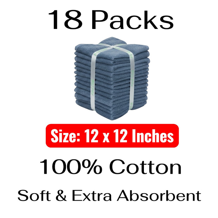 Washcloths, 18 Pack, 100% Ring-Spun Cotton Washcloths for Face, Body, and Hands. Design to Exfoliate. Extra Soft and Absorbent. Machine Washable. Size: 12 x 12 inches.