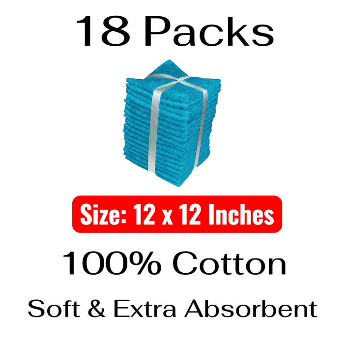 Washcloths, 18 Pack, 100% Ring-Spun Cotton Washcloths for Face, Body, and Hands. Design to Exfoliate. Extra Soft and Absorbent. Machine Washable. Size: 12 x 12 inches.