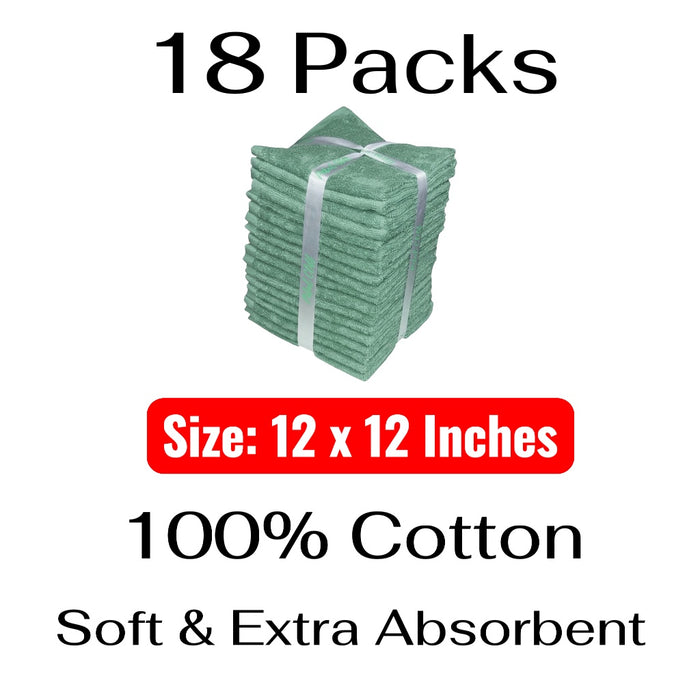 Washcloths, 18 Pack, 100% Ring-Spun Cotton Washcloths for Face, Body, and Hands. Design to Exfoliate. Extra Soft and Absorbent. Machine Washable. Size: 12 x 12 inches.