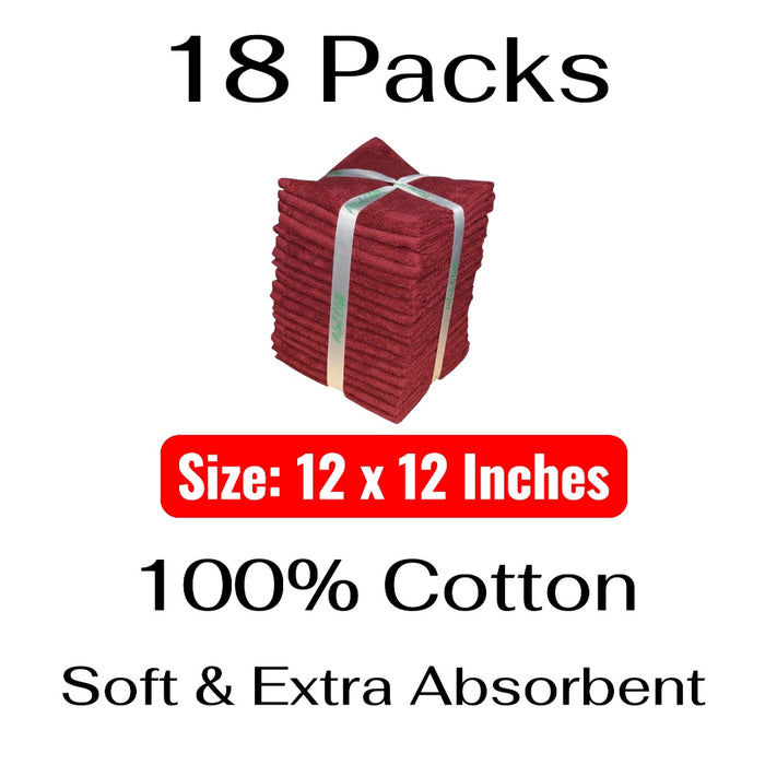 Washcloths, 18 Pack, 100% Ring-Spun Cotton Washcloths for Face, Body, and Hands. Design to Exfoliate. Extra Soft and Absorbent. Machine Washable. Size: 12 x 12 inches.