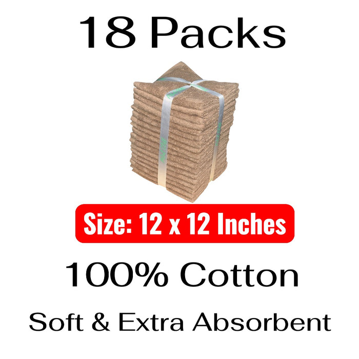 Washcloths, 18 Pack, 100% Ring-Spun Cotton Washcloths for Face, Body, and Hands. Design to Exfoliate. Extra Soft and Absorbent. Machine Washable. Size: 12 x 12 inches.