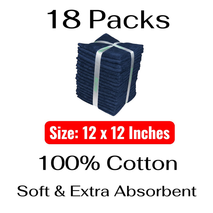 Washcloths, 18 Pack, 100% Ring-Spun Cotton Washcloths for Face, Body, and Hands. Design to Exfoliate. Extra Soft and Absorbent. Machine Washable. Size: 12 x 12 inches.